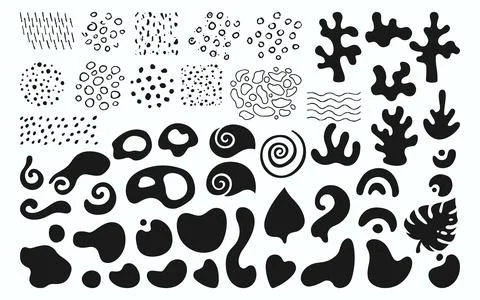 Abstract shape doodle silhouette objects set hand drawn ink stamp design element 库存插图