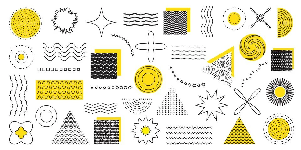 Abstract shape elements. Geometric graphic lines. Modern Memphis circles and Stock Illustration