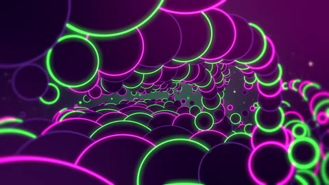 An abstract shape formed by a group of neon green and violet circles. Video stock 145383792