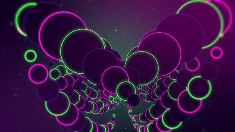 An abstract shape formed with neon green and violet circles of different sizes. Stock Footage 145384359