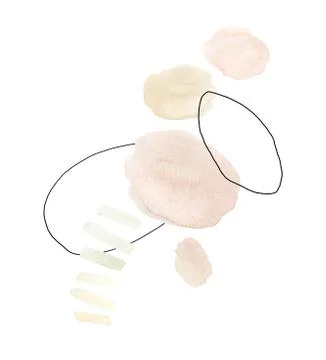 Abstract shape group with black circles, blots. Creative painted decoration for Stock Illustration