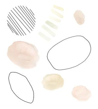Abstract shape group with black circles and watercolour blots. Creative Stock Illustration