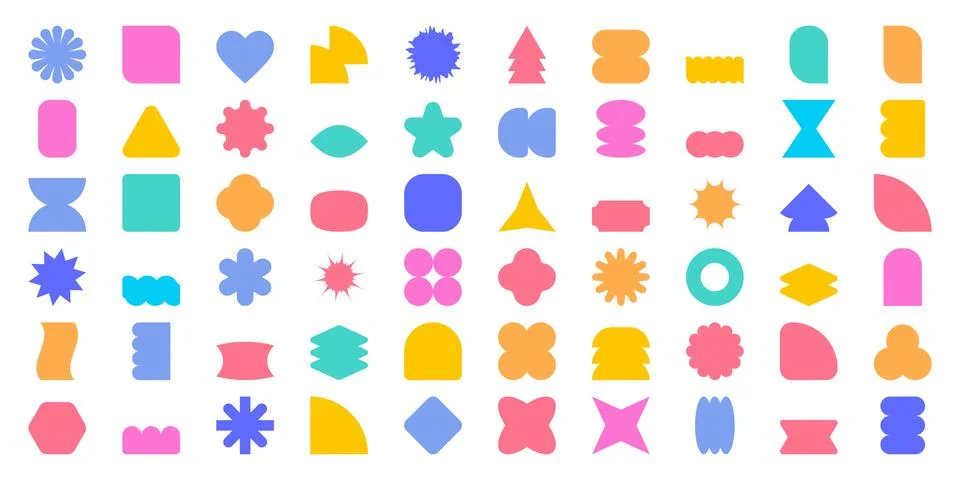 Abstract shape icon set collection in flat style. Brutalist geometric doodl.. 库存插图