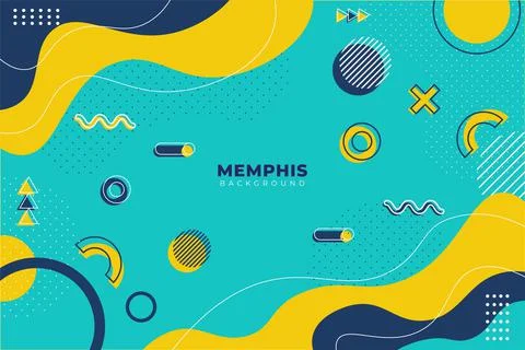 Abstract Shape Memphis Style Background with Colorful Geometric Yellow and Bl Stock Illustration