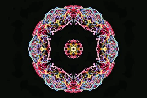 Abstract shape from multicolored threads on a black background Stock Illustration