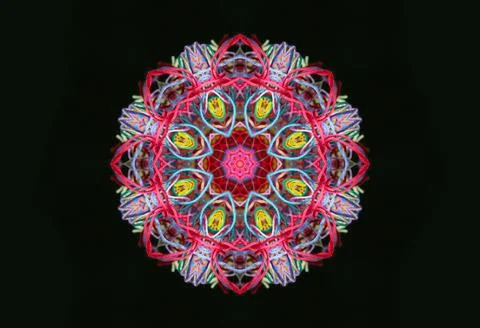 Abstract shape from multicolored threads on a black background Stock Illustration