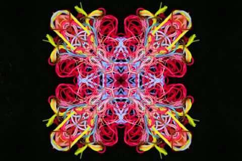 Abstract shape from multicolored threads on a black Stock Illustration