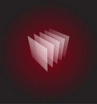 Abstract shape. Red geometric visualization, layers cube. 3d architecture vector Stock Illustration