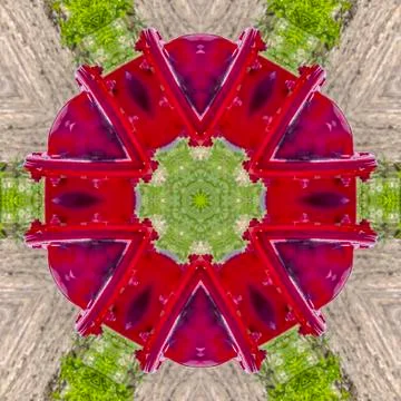 Abstract shape with red metal fire hydrant on grounded area behind Stockfoto's