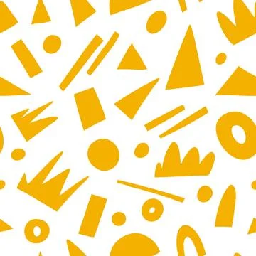 Abstract  shape seamless pattern with geometric doodles. Flat cartoon backg.. Illustrazione stock