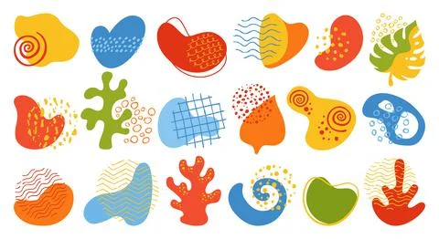 Abstract shape various doodle objects collage set design element organic form Stock Illustration