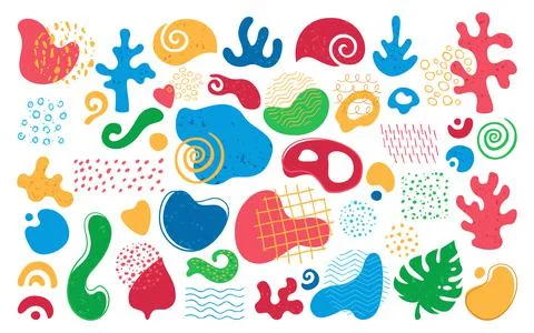 Abstract shape various doodle objects set hand drawn organic form grunge texture 库存插图