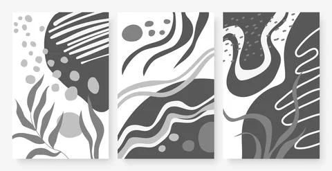 Abstract shape, wavy line, leaf plant set, template background for social media Illustrazione stock