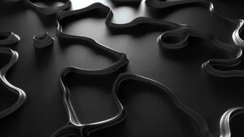Abstract shapes 3d Curved Lines Black metal Close up Stock Illustration