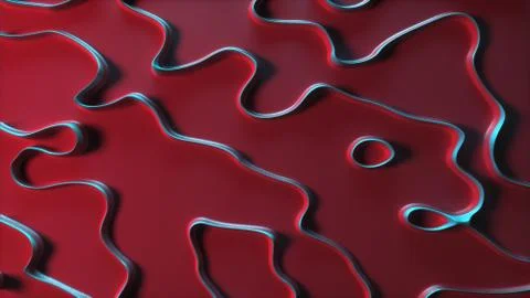 Abstract shapes 3d Curved Lines red blue top view Stock Illustration