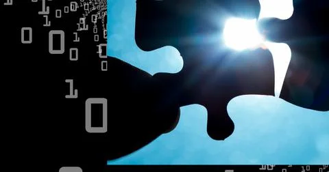 Abstract shapes against binary coding data processing on black background Stock Illustration