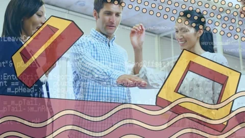 Abstract shapes and data processing against diverse office colleagues stacking Stock Footage 162933115