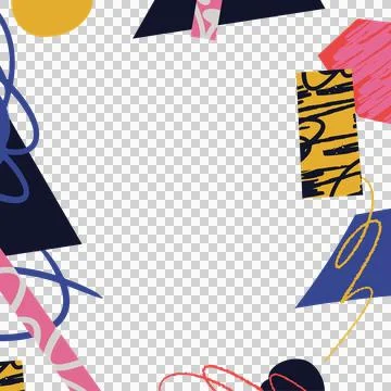 Abstract shapes and scribbles are dancing on transparent background in flat Stock Illustration