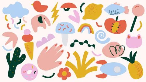 Abstract shapes Background. Hand drawn various shapes and doodle objects Stock Illustration