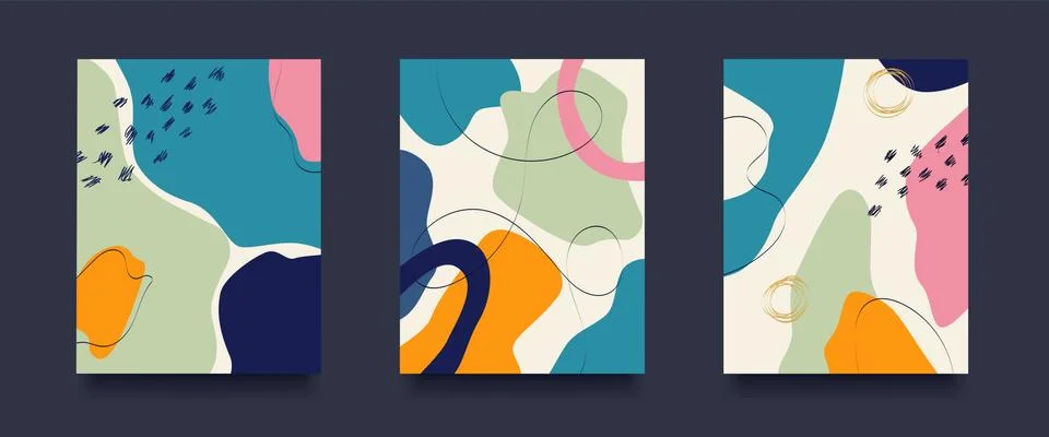 Abstract Shapes Background Set. Set of three Hand drown Seamless Patterns Stock Illustration