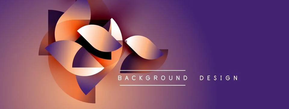 Abstract shapes blend, creating dynamic purple, orange gradient. Modern desig Illustrazione stock