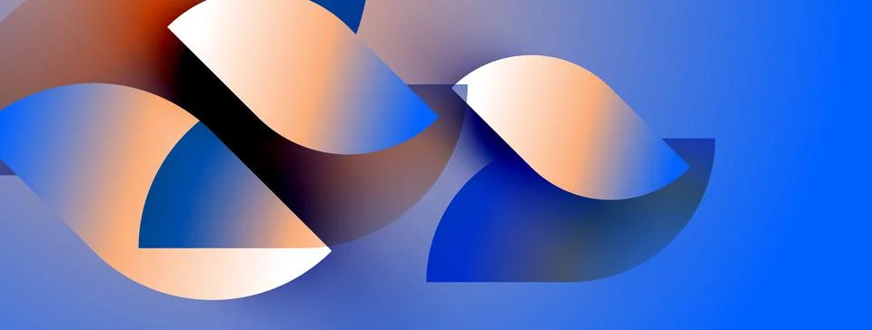 Abstract shapes blend, creating fluid forms. Blue background contrasts warm Stock Illustration