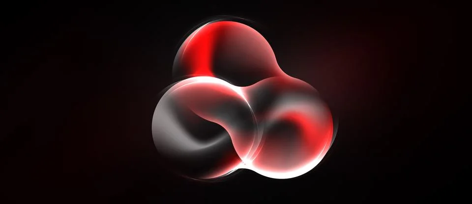 Abstract shapes blend, creating luminous red, silver forms against dark Stock Illustration