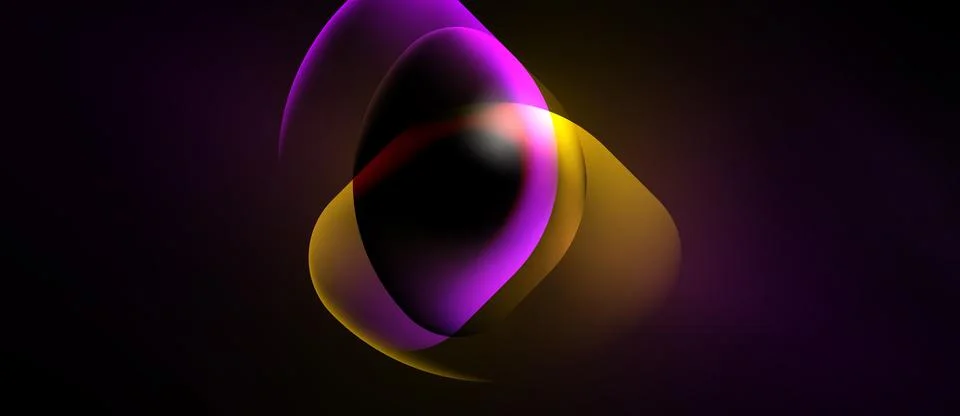 Abstract shapes blend, creating luminous effect. Purple, gold hues dominate.. Stock Illustration