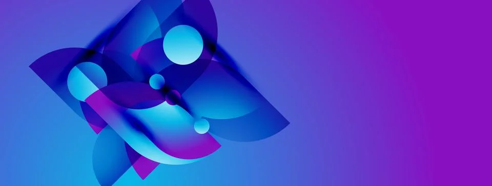 Abstract shapes blend, creating vibrant blue, purple gradients. Modern design Illustrazione stock