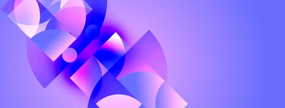 Abstract shapes blend, creating vibrant purple, blue gradients. Modern design Illustrazione stock