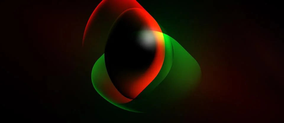 Abstract shapes blend, creating vibrant red, green hues. Dark background Illustrazione stock