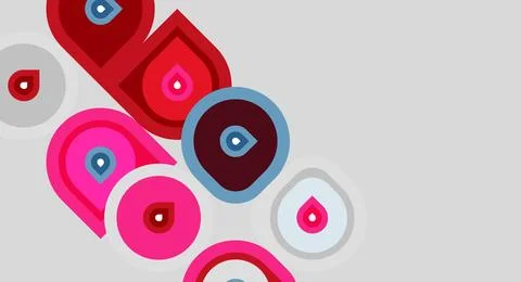 Abstract shapes, circles, drops, varying shades pink, red, purple. Minimalist Illustrazione stock