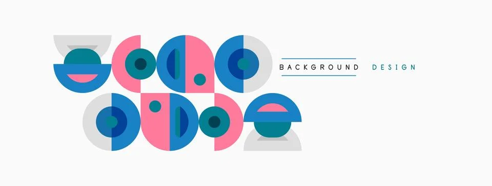 Abstract shapes, circles, lines create playful background design. Colors in.. 스톡 일러스트