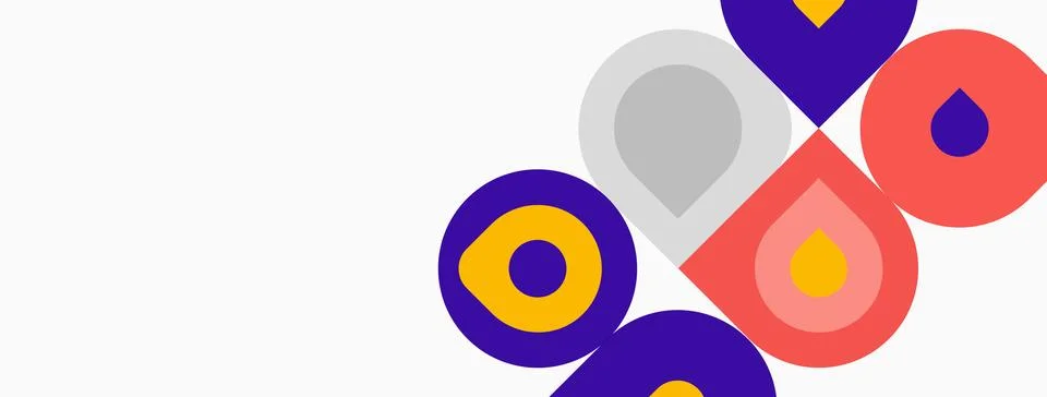 Abstract shapes, circles, overlapping elements. Purple, yellow, pink hues 스톡 일러스트