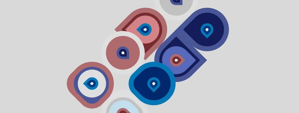 Abstract shapes, circles, rectangles overlap. Blue, pink hues dominate light 스톡 일러스트