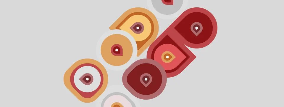 Abstract shapes, circles, rectangles, warm colors dominate composition. 库存插图