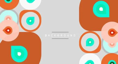 Abstract shapes, circles, squares, muted colors. Background text reads Stock Illustration