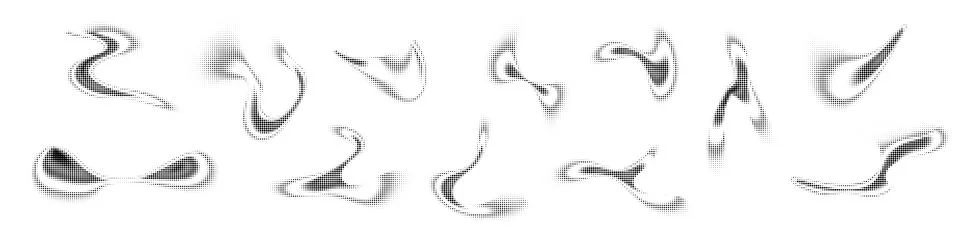 Abstract shapes dot pattern with gradient noise and grainy texture. Black wave Stock Illustration