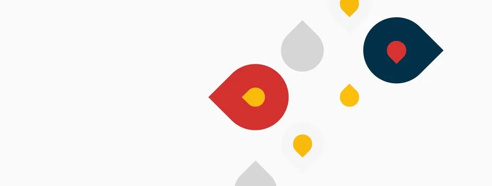 Abstract shapes, dots, red, gray, yellow colors present on white background. Stock Illustration
