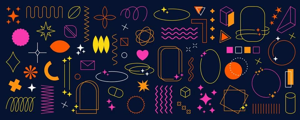 Abstract shapes, flat elements. Geometric lines, modern graphic icons, retro Stock Illustration