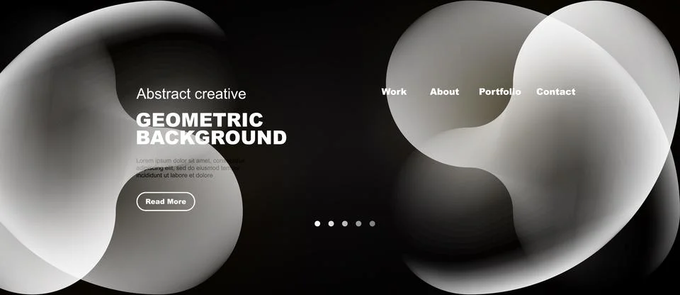 Abstract shapes form fluid design. Minimalist website header with text, イラスト素材