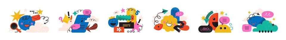 Abstract shapes. Fun geometric elements, cute figure characters or flat geo.. Stock Illustration