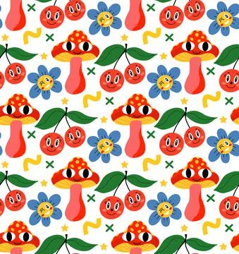 Abstract shapes, funny comic doodles seamless pattern. Trendy modern endless Stockillustratie
