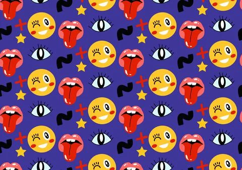 Abstract shapes, funny comic doodles seamless pattern. Trendy modern endless Stock Illustration