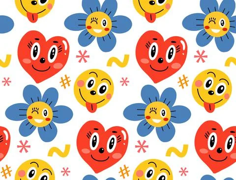 Abstract shapes, funny comic doodles seamless pattern. Trendy modern endless 库存插图