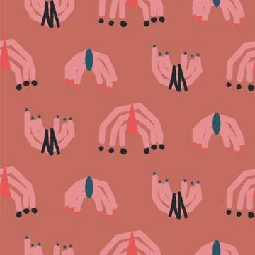 Abstract shapes modern seamless pattern coral red colors. Hand drawn rough archs Stock Illustration