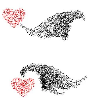 Abstract shapes with musical notes and hearts 库存插图