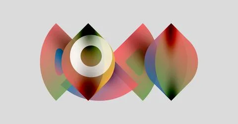 Abstract shapes overlap, creating colorful visual effect. Soft gradients blend, Stock Illustration