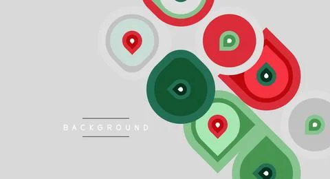 Abstract shapes overlap, creating colorful design. Red, green, gray tones Stock Illustration