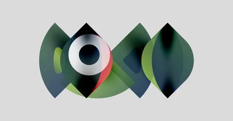 Abstract shapes overlap, creating complex visual composition. Colors blend, Stock Illustration